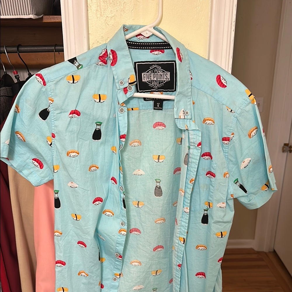 Men's Light Blue Sushi Print Shirt